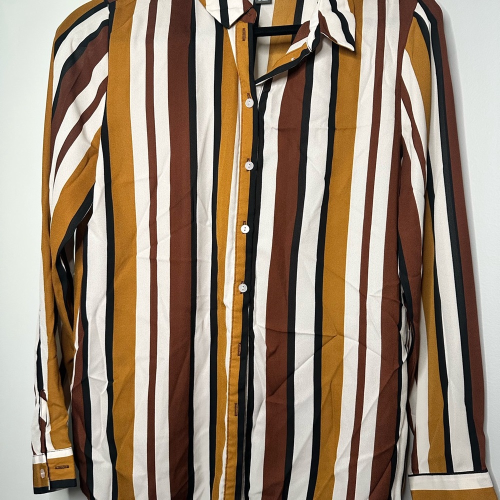 Primark Women's Brown and Yellow Striped Blouse